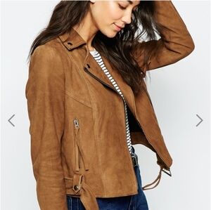 Muubaa brown Goat suede leather Warren Belted Biker jacket